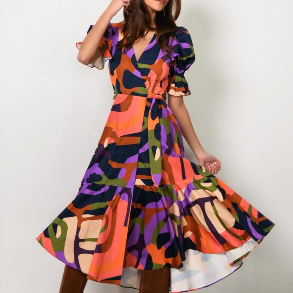 Hutch Anthropologie Corina women’s short sleeve midi wrap dress size small